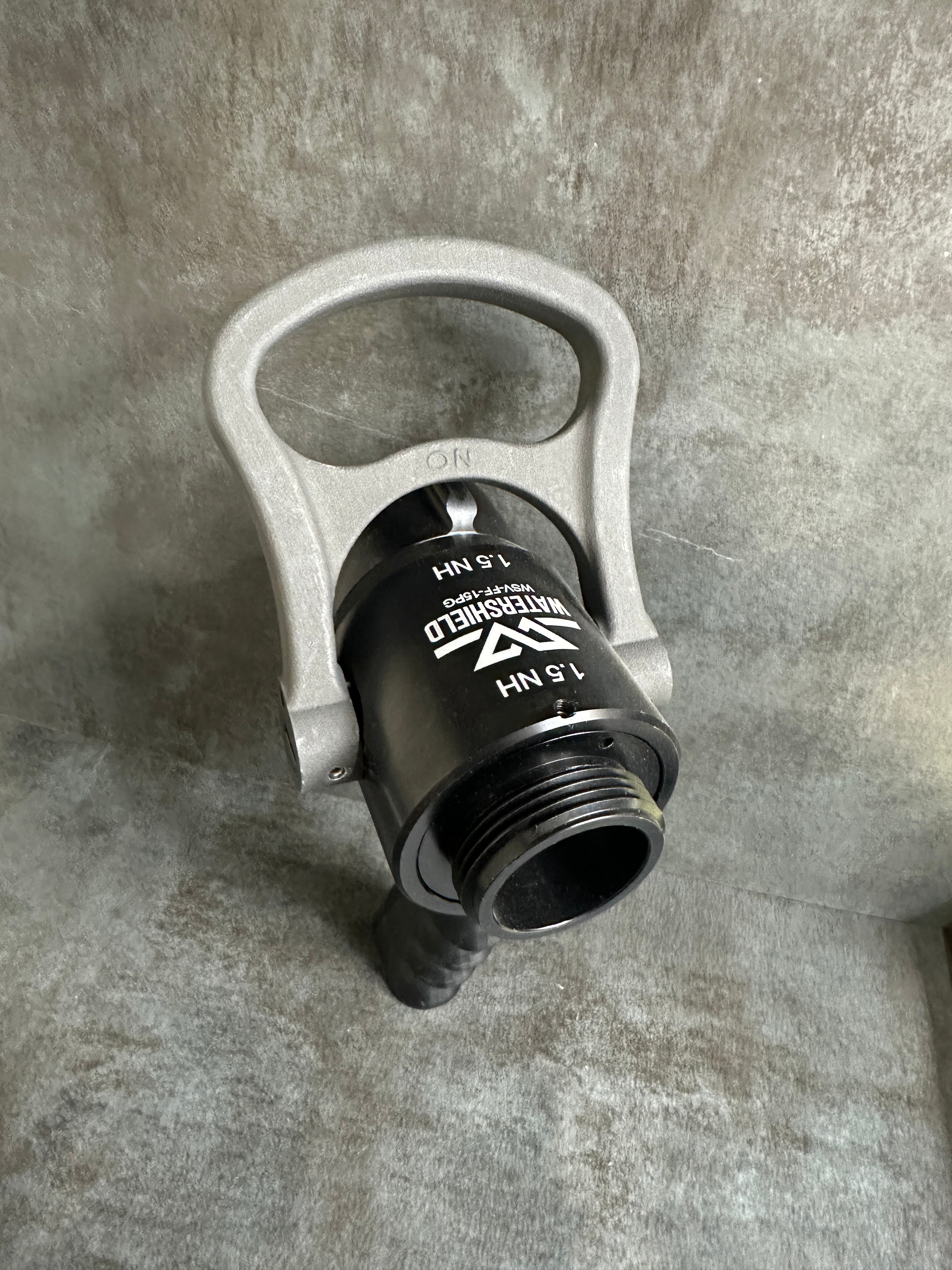 Watershield 1.5" Ball Shutoff W/ 1-1/2" Waterway, Pistol Grip, and full-time swivel - MODEL# WSV-FF-15PG