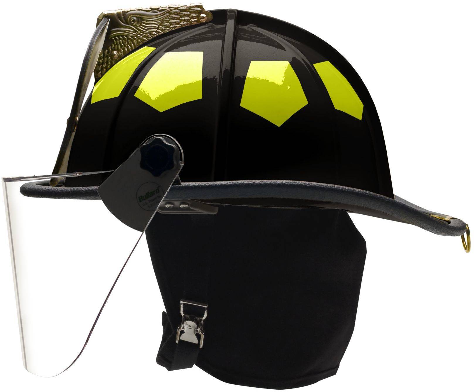 Bullard UST-LW Black Fire Helmet with 4" Face Shield and 5" Brass Eagle
